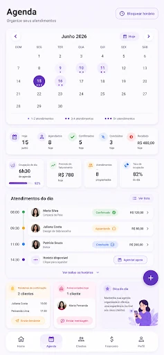 Tela de agenda do aplicativo AgendaBella para Android